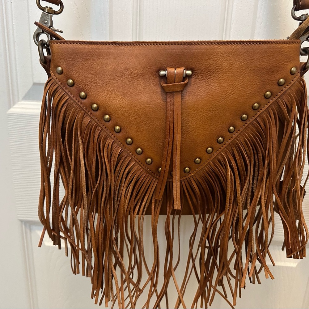 Fringed Tan Leather Bag